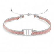 Armb&auml;nder Schmuckband mit Rostfrei Stahl Zwischenst&uuml;ck Light pink-silver