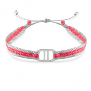 Armb&auml;nder Schmuckband mit Rostfrei Stahl Zwischenst&uuml;ck Dark pink-silver