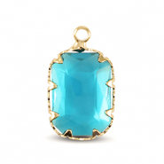 Anh&auml;nger Kristallglas Rechteck Aquamarine blue-gold