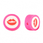 Polymer Perlen Kiss 10mm Fuchsia pink-white red