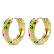 Brass TQ Metall Creolen mit Enamel Flower Gold-pink yellow