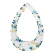 Resin Anhänger mit getrockneter Blume Tropfen Blue-gold