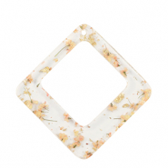 Resin Anhänger mit getrockneter Blume Raute Gold-Light Pink