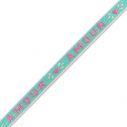 Schmuckband mit Text "amour" Dark turquoise-fuchsia