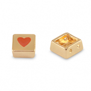 Tile beads Viereck Gold-coral red