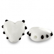 Handbemalt Glasperlen Herz Dots White-black