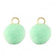 Pompom Anh&auml;nger mit &Ouml;se 10mm Gold-mint green
