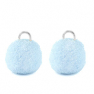 Pompom Anh&auml;nger mit &Ouml;se 10mm Silver-carolina blue