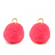 Pompom Anh&auml;nger mit &Ouml;se 10mm Gold-hot pink