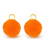 Pompom Anh&auml;nger mit &Ouml;se 10mm Gold-neon orange