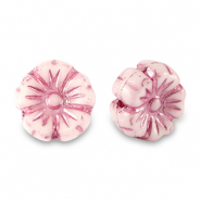 Böhmische Perlen Blume 9mm Magenta pink metallic-white
