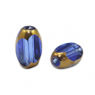 Glasperlen oval Facett Royal blue transparent-gold