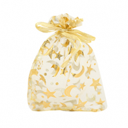 Schmuckbeutel Organza 9x12cm Mond und Stern Golden yellow-gold
