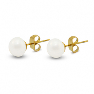 Ohrringe / Ohrstecker aus Stainless Steel - Rostfreiem Stahl Perlen 8mm Gold-pearl white