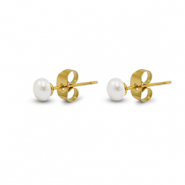 Ohrringe / Ohrstecker aus Stainless Steel - Rostfreiem Stahl Perlen 5mm Gold-pearl white
