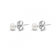 Ohrringe / Ohrstecker aus Stainless Steel - Rostfreiem Stahl Perlen 5mm Silver-pearl white