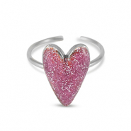Ringe aus Stainless Steel - Rostfreiem Stahl Enamel Herz Glitter Vermilion pink-silver