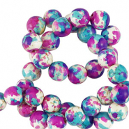 Perlen Keramik 8mm White-purple blue