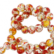 Perlen Keramik 6mm White-orange red