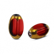 Glasperlen oval Facett Red brown transparent-gold
