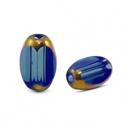 Glasperlen oval Facett Royal blue transparent-gold
