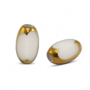 Glasperlen oval Facett White-gold