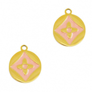 Stainless Steel - Rostfrei Stahl Anh&auml;nger Runden Blume Gold-pink