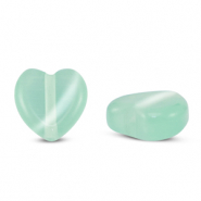 Glasperlen Cat's Eye Herz Mint turquoise