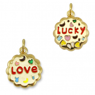 Brass TQ Metall Anh&auml;nger Rund "love/lucky" Gold-multicolor