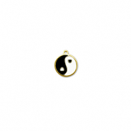Stainless Steel - Rostfrei Stahl Anh&auml;nger Rund Yin & Yang Gold-black-white