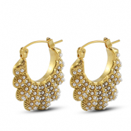 Ohrringe aus Stainless Steel - Rostfreiem Stahl Ohrstecker L&uuml;fter mit Imitation Perlen Gold