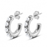 Ohrringe aus Stainless Steel - Rostfreiem Stahl Ohrstecker mit Imitation Perlen Silver