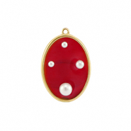 Resin Anhänger Oval mit Perlen Gold-red-white