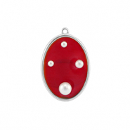 Resin Anhänger Oval mit Perlen Silver-red-white