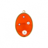 Resin Anhänger Oval mit Perlen Gold-orange-white