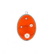 Resin Anhänger Oval mit Perlen Silver-orange-white