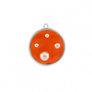 Resin Anhänger Rund mit Perlen Silver-orange-white