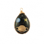 Resin Anhänger Oval Galaxie Gold-blue-glitter