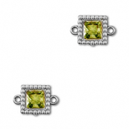 Stainless Steel - Rostfrei Stahl Zwischenst&uuml;cke Zirkonia Viereck Silver-lime green