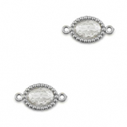 Stainless Steel - Rostfrei Stahl Zwischenst&uuml;cke Zirkonia Oval Silver-transparent