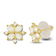 Brass TQ Metall Ohrringe / Ohrstecker Zirkonia Blume Gold