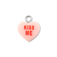 Resin Anhänger Herz "KISS ME" Light pink-red