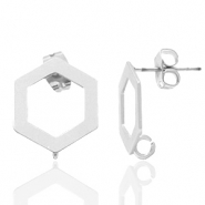 Metall Zubehör DQ Earpin Hexagon mit Öse Antik silber (Nickelfrei)