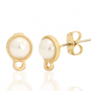 Metall Zubehör DQ Ohrstecker Perle rund 7mm mit Öse Gold (Nickelfrei)