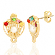 Metall Zubehör DQ Ohrstecker Perle Muschel mit Öse Gold (Nickelfrei)