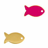 Metall Anh&auml;nger DQ Fisch Gold-neon fuchsia pink (nikkelvrij)