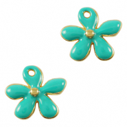 Metall Anhänger DQ Blume Gold-turquoise (Nickelfrei)