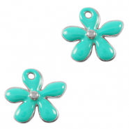 Metall Anhänger DQ Blume Antik silber-turquoise (Nickelfrei)