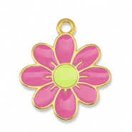 Metall Anhänger DQ Blume Pink-Lime Yellow-Gold (Nickelfrei)