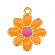 Metall Anh&auml;nger DQ Blume Orange-Fuchsia-Gold (Nickelfrei)
